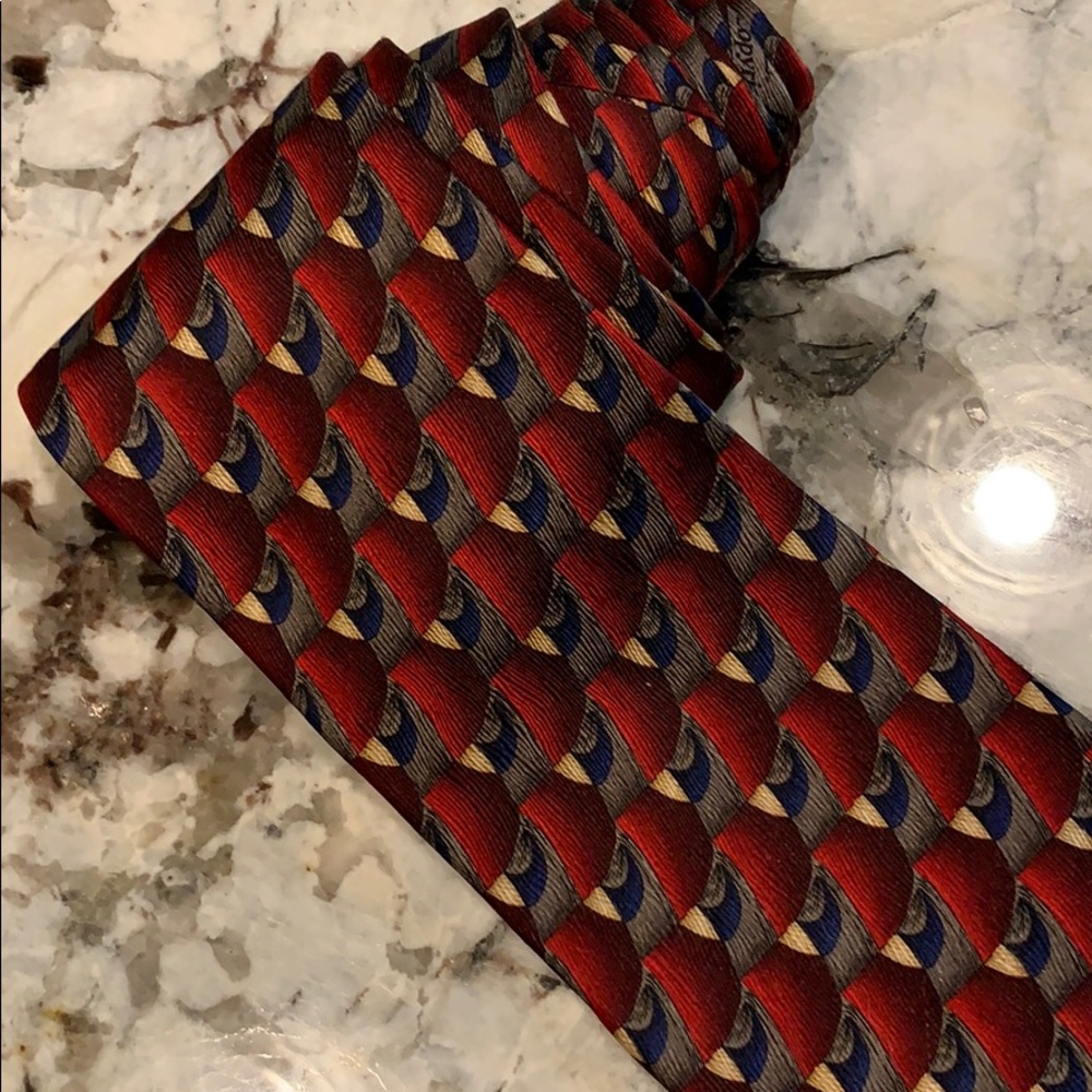 J.Z Richards tie red blue gray tan silk - Picture 13 of 16